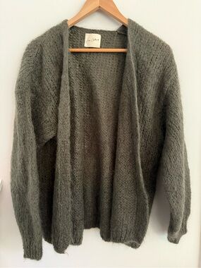 Easy Clothes Olive Green Open-Front Mohair Blend Women's Cardigan